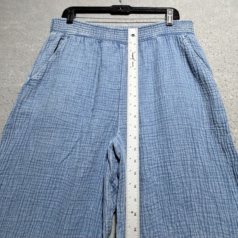 Aerie Gauze Pants XL Blue Wide Leg Side Slit Smocked Coastal Beach PullOn Cotton - Picture 6 of 12